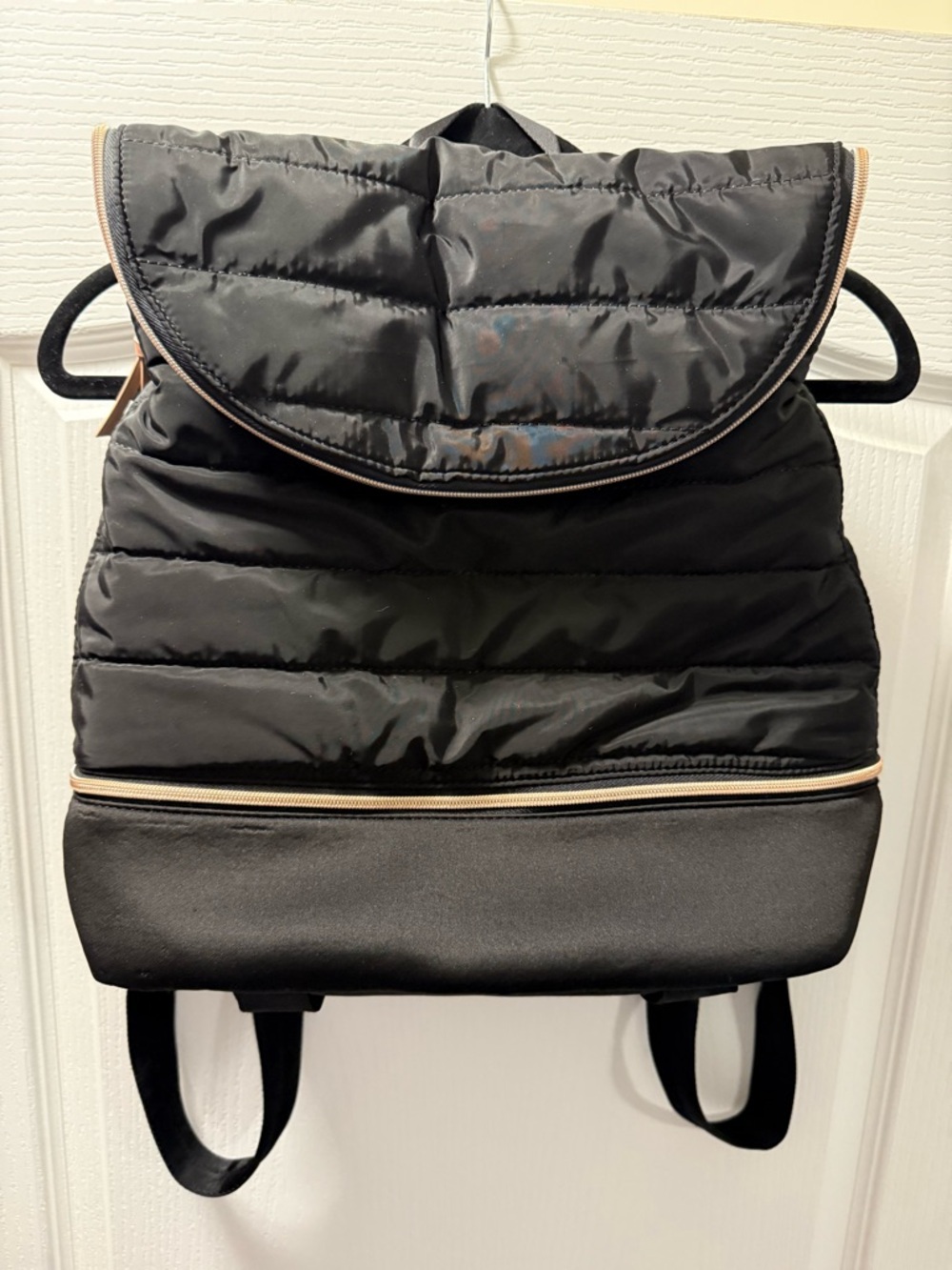 Black Quilted Women's Backpack with Zip Accent